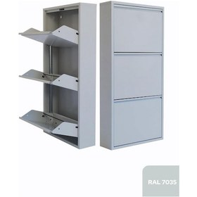 Resim 3'lü Metal Ayakkabılık - Gri 