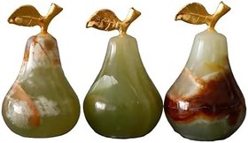 Resim Doğal Oniks Taşı Dekoratif Armut Biblo, 5 cm, Altın Detaylı, 3'lü Set 