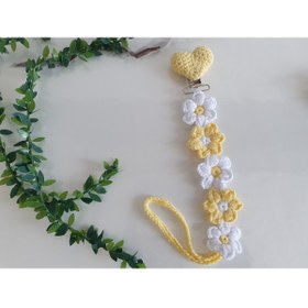 Resim TrendTokaAksesuar El Örgüsü Bebek Hediye Emzik Askısı -Bebek Emzik Askısı Papatya_Kalp 