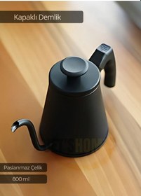 Resim Kapaklı Demlik Paslanmaz Kahve Demliği İndüksiyon Uyumlu Çelik Küçük Boy Demlik 800 Ml Siyah 