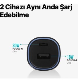 Resim Ttec Şarj Akım Korumalı 48W Usb-C+Usb Girişli Araç Çakmaklık Şarjı Tüm Araçlarla Uyumlu Araç Şarj Başlık 