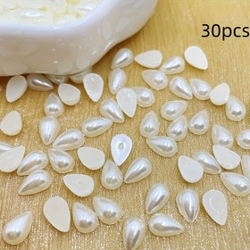 Resim 30 adet Şık Su Damlası Düz Tabanlı İnciler DIY Tırnak Sanatı için - Kokuşuz, Sevgililer Günü & İlkbahar/Yaz Manikürleri için Mükemmel, Tırnak Süsleri 