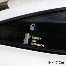 Resim yılmazetic Arabada Bebek Var Balonlu Hologram Oto Sticker Cam Araba Yapıştırma Çıkartma Aksesuar Etiket 18x17cm 