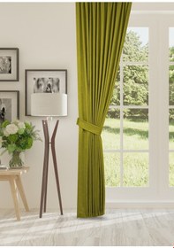 Resim Cheap's Home Petek Dokulu Kadife Dokuma Düz Dikiş Ekstrafor Büzgü Fon Perde Yağ Yeşili 