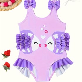 Resim QYTNT80044 Kadınlar için Sevimli Hayvan Baskılı Tek Parça Mayo - Yüksek Esneklik, Ayarlanabilir Fiyonk Tasarım, Makinede Yıkanabilir, Canlı Mor & Pembe Plaj ve Havuz Partileri İçin, Eğlenceli Yüzme Kıyafeti, Rahat Mayo 
