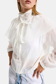 Resim Kadın Ekru w5 Oversize Yakalık Detaylı Özel Kumaş Tasarım Yağmurluk - Beyaz / M 