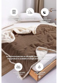 Resim Sherpa Tv Battaniye Tek Kişilik Çizgili Yumuşak Peluş Wellsoft Yatak Örtüsü Koyu Kahverengi 