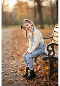 Resim Miniğimin Cicileri Kalp İşleme Kız Çocuk Kot Salopet - Siyah Siyah 