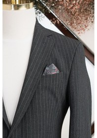 Resim Akçaylar Slimfit Çizgili Mono Yaka Çift Yırtmaçlı Likralı Jogger Takım Elbise Antrasit 