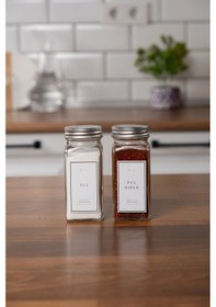 Resim Mienda Home 2'li Cam Baharatlık Seti Kapaklı Etiketli Baharatlık Takımı Mh00slvr02 Beyaz - Şeffaf 