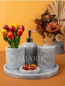 Resim MIARIK DESIGN & DEKORASYON Dekoratif Mermer 5 Li Geyik Detaylı Banyo Seti Takımı 