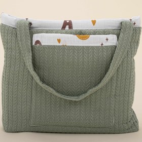 Resim Bebek Bakım Çantası - Koyu Yeşil Örgü - Galaksi ve Harfler 