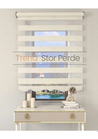 Resim Krem Boncuklu Zebra Stor Güneşlik Perde Opak Krem 