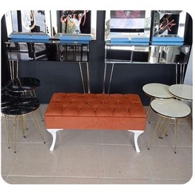 Resim Lüks Yarım Sandıklı Kapitoneli Dekoratif Puf Turuncu 