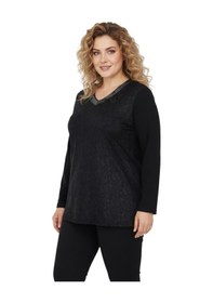 Resim Wearon Kadın Siyah V Yaka Taşlı Bluz Bgl-st05149 Siyah 