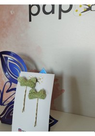 Resim Papyonbebek0 Örgü Fiyonk Tel Toka - Yeşil - Organik & El Yapımı Yeşil 