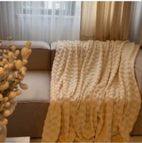 Resim Peluş Ekru Geometrik Desen Koltuk Örtüsü 170x220cm Ekru 