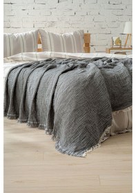 Resim Berolige Easy Müslin İplik Boya Çift Kişilik Yatak Örtüsü Antrasit Antrasit 