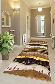 Resim Pelangi Ağaç Desenli Sonbahar Renkleri Dijital Baskı Yıkanabilir Modern Salon Halı ve Yolluk, Kahverengi 100 x 350, 95542851003507 
