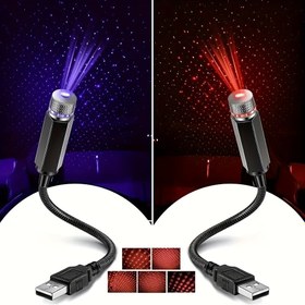Resim Mini LED Araç Tavanı Yıldız Gökyüzü Projektörü - USB ile Çalışan Mavi ve Kırmızı Yıldız Efekti, Ayarlanabilir Esnek Boyun Tasarımı, Araç İçi ve Karavan Dekorasyonu için Uygun, Yıldız Işığı Projektörü 