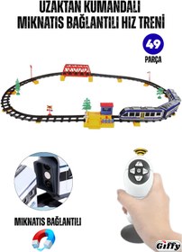 Resim giffy Uzaktan Kumandalı Tren Sesli Işıklı Pilli Mıknatıs Bağlantılı İstasyon Özellikli Tren Seti 49 Parça 