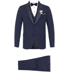 Resim Süvari Lacivert Slim Fit Armürlü Sivri Yaka 6 Drop Smokin & Damatlık 