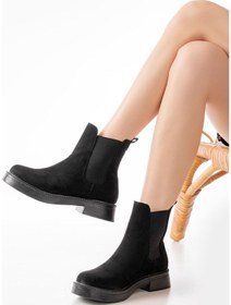 Resim 02-2137 Siyah Süet Lastikli Günlük Kadın Bot Beyaz 