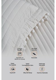 Resim Evlen Home Collection Ponponlu Çift Kişilik %100 Pamuk Yatak Örtüsü Pike Takımı Krem Beyaz 