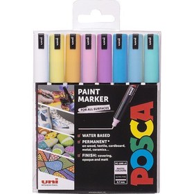 Resim Uni Posca Pc-1mr 0.7 Su Bazlı Boyama Markörü Seti 8 Renk Pastel Renkler 