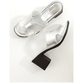 Resim Mia100-tpk-1120 Hakiki Deri Günlük-düğün-eğlence-tatil Gümüş Topuklu Terlik Gümüş 