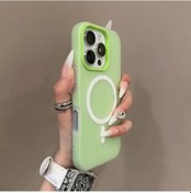 Resim Sunshine022 İki Özellikli Jel Manyetik Kablosuz Şarjlı Floresan Yeşil iPhone Uyumlu 15 Plus Kılıf 