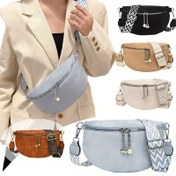 Resim Kadınlar İçin Vintage Şık Göğüs Bel Çantası, Ayarlanabilir Geniş Askılı Klasik Dokulu Etnik Omuz Çantası, Fermuarlı Pandantifli, Polyester Astarlı Bohem Tarzı Crossbody Çanta 