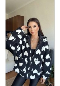 Resim Kalpli Peluş Ceket İçi Astarlı Siyahbeyaz Siyah 