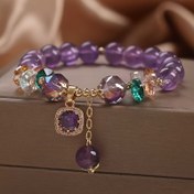 Resim Elegant Amethyst Bead Bileklik, Mikro-Set Kübik Zirkonya ile, Yüksek Elastiklik ve Rahat Uygunluk, Kadınlar için Günlük Giyim ve Hediye Verme için Mükemmel, Tatil Aksesuarı, Tüm Mevsimler için Takı, Günlük Giyim Bileklik | Zarif Aksesuar | Beaded Bracele 