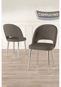 Resim Canisa Weps Serisi 89x150 Açılabilir Lak Panel Beyaz Mermer Krom Ayak Masa Takımı Ve 6 Cappucino Sandalye Beyaz Mermer Desen Masa Cappucino Sandalye 