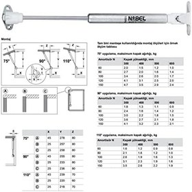 Resim Badem10 Nobel Dolap Amortisörü Gazlı Piston Kapak Hidroliği (27 cm 100N) 1 Adet 