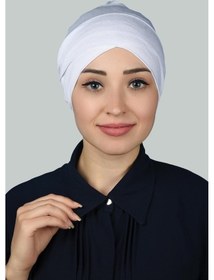 Resim Altobeh Çapraz Dış Kadın Tesettür Bonesi Penye - Beyaz 