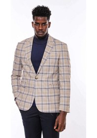 Resim Wessi Ekose Desenli Slim Fit Kahverengi Mavi Erkek Ceket - Wessi Kahverengi - Mavi 
