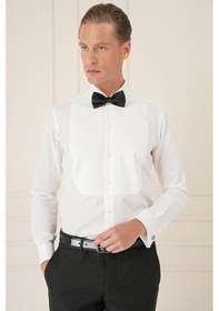 Resim Efor Slim Fit Duble Manşet Klasik Yaka Piliseli Beyaz Damatlık Smokin Gömlek Gk 732 Krem 