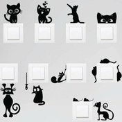 Resim habune Sptl Priz Kedi Sticker Set Siyah Etiket Duvar Sticker 