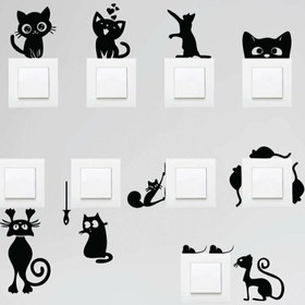Resim habune Sptl Priz Kedi Sticker Set Siyah Etiket Duvar Sticker 