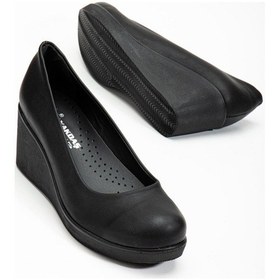 Resim Kadın Dolgu Topuklu Ayakkabı Siyah Yüzüdüz Cilt-3168 Siyah 