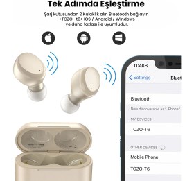 Resim Tozo T6S Ip-X8 Su Geçirmez Kablosuz Şarj Özellikli Dokunmatik Kontrol Kulakiçi Kablosuz 5.3 Bluetooth Kulaklık( Tozo Türkiye Garantili ) 