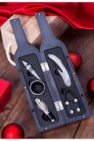 Resim Deco Elit 5 Parça Çelik Şişe Açacağı Seti Dekoratif Kılıf ile Şık Hediye Seti , Wine Opener Gift Set 