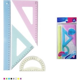 Resim Esnek Ve Kırılmaz 4 Lü Çizim Seti Soft Renk 30 Cm Cetvel, Gönye, İletki Çok Renkli 