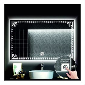 Resim Dnr-Mirror60xDnr-Mirror 80 cm Beyaz Ledli Tasarım Kumlamalı Dokunmatik Tuşlu Banyo Aynası Makyaj Aynası Işıklı Ayna 