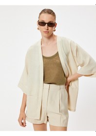 Resim Koton Kimono 3/4 Geniş Kol Bol Kalıp Ekru 4sak50143pw Ekru 