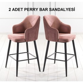 Resim Pİ MOBİLYA 2 Adet Perry Ada Mutfak Ve Bar Sandalyesi - Bar Taburesi - Silinebilir Babyface Kumaş - Metal Ayak 