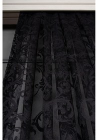 Resim Şal Desen Siyah Örme Tül Perde 1155 