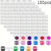 Resim 150 boş boya kutuları, akrilik mini boya kapları, kapaklı saklama, boyut yaklaşık 16.8*2.1*1.5 cm / 6.61*0.82*0.6 inç, 3 ml/0.1 oz'lik bağlantılı boş boya kutusu, 6 cepli boya kutuları, sınıf ve okul için uygun, yağlı boya sanat karıştırma kutusu, profesyonel sanat kullanımı 